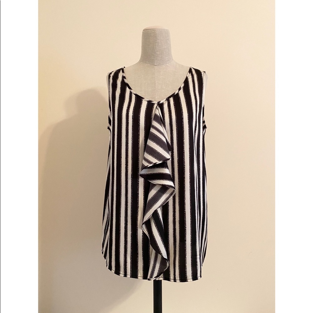 Anne Klein Striped Ruffle Front Top